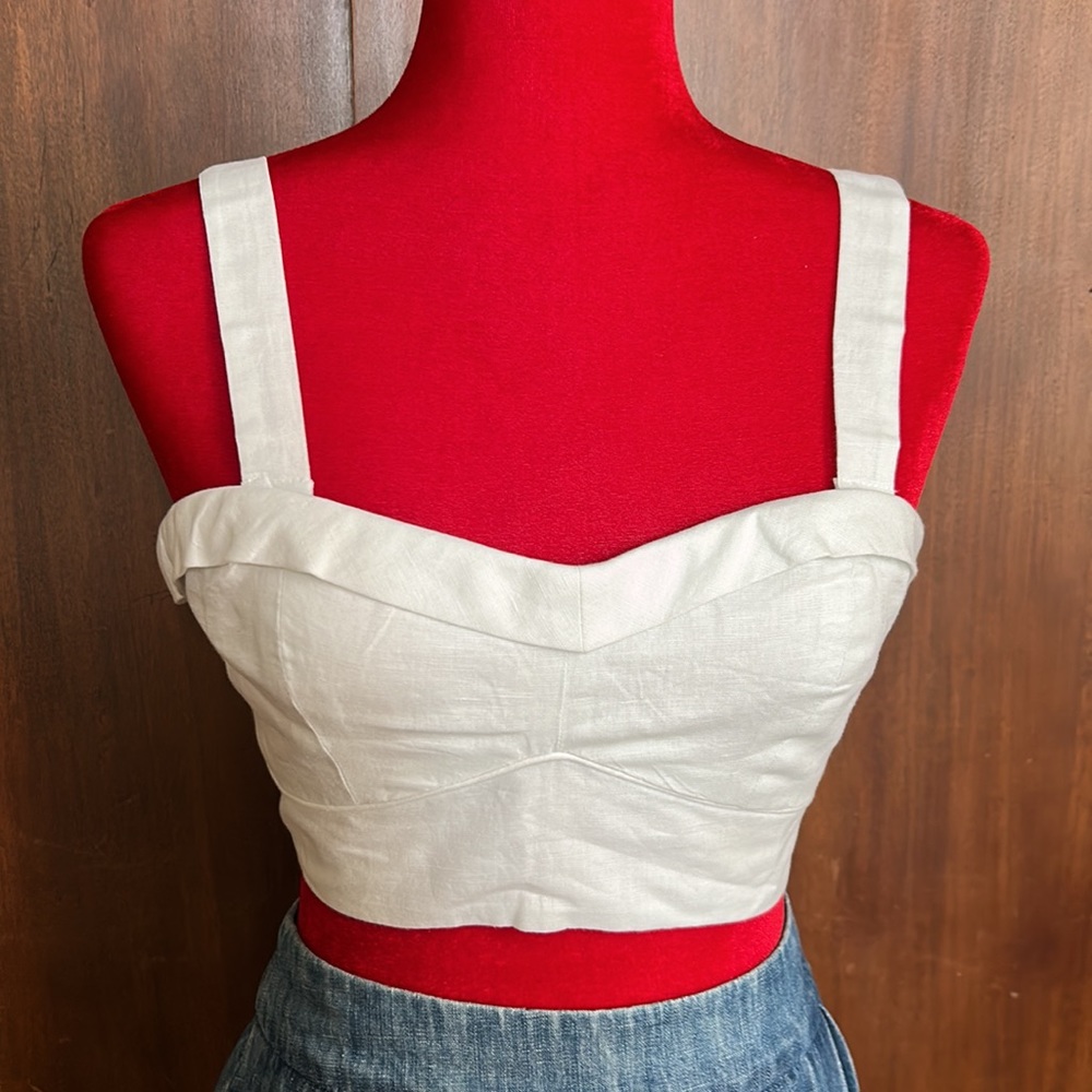 Maeve Cream Linen-Look Cropped Bustier Tank
